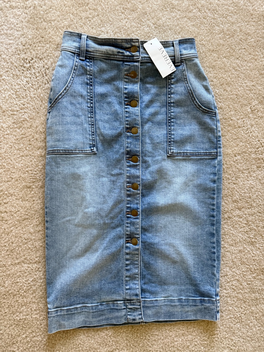Evereve Light Blue Denim Button-Front Midi Skirt